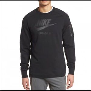 NIKE AIRMAX Logo Print NSW Crewneck Long Sleeve Fleece Zip Pocket Sweater Shirt